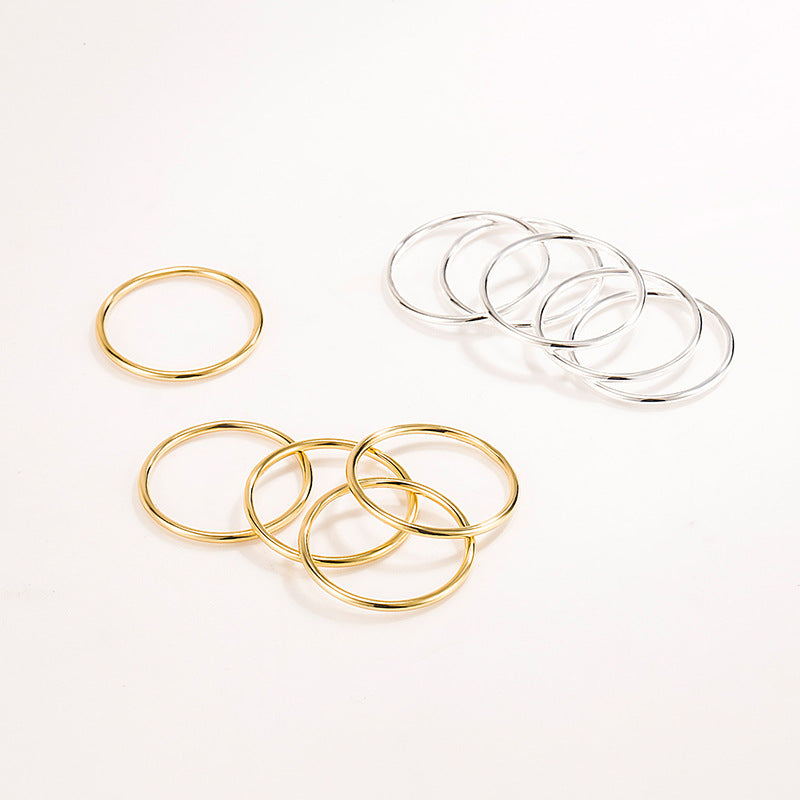 Korean Style S925 Sterling Silver Minimalist Coil Ring for Women - Thin Stackable Titanium Steel Band
