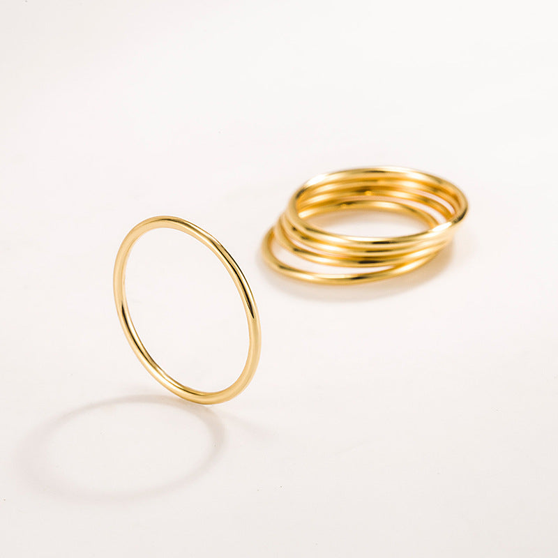 Korean Style S925 Sterling Silver Minimalist Coil Ring for Women - Thin Stackable Titanium Steel Band