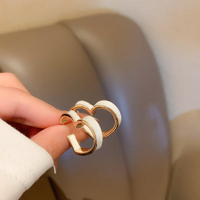 Korean Simple Alloy Dripping Oil Heart Earrings with 925 Silver Needle