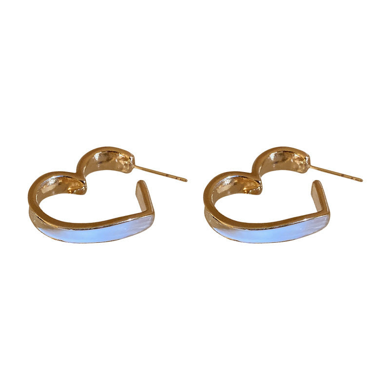 Korean Simple Alloy Dripping Oil Heart Earrings with 925 Silver Needle
