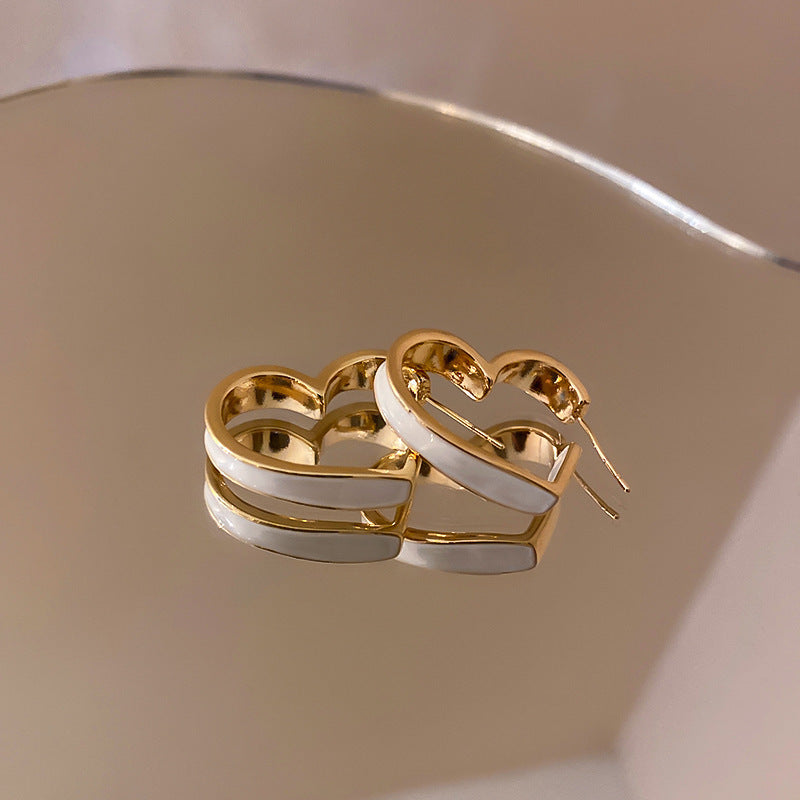 Korean Simple Alloy Dripping Oil Heart Earrings with 925 Silver Needle
