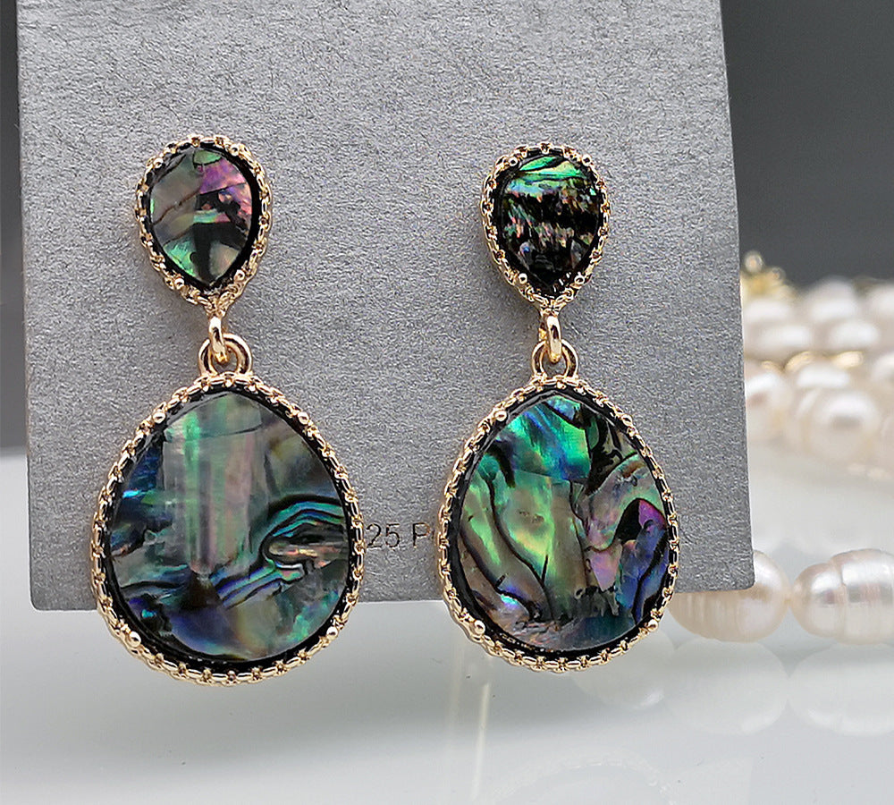 Korean Gold Plated Abalone Shell Water Drop Earrings