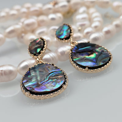 Korean Gold Plated Abalone Shell Water Drop Earrings
