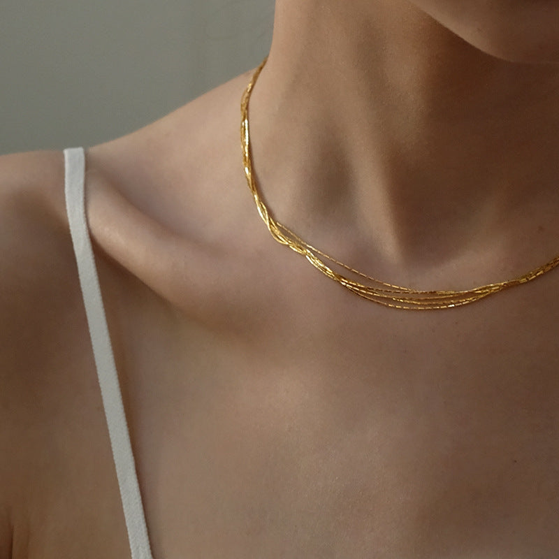 Classic Multi-Layer Titanium Steel 18K Gold Plated Necklace for Women