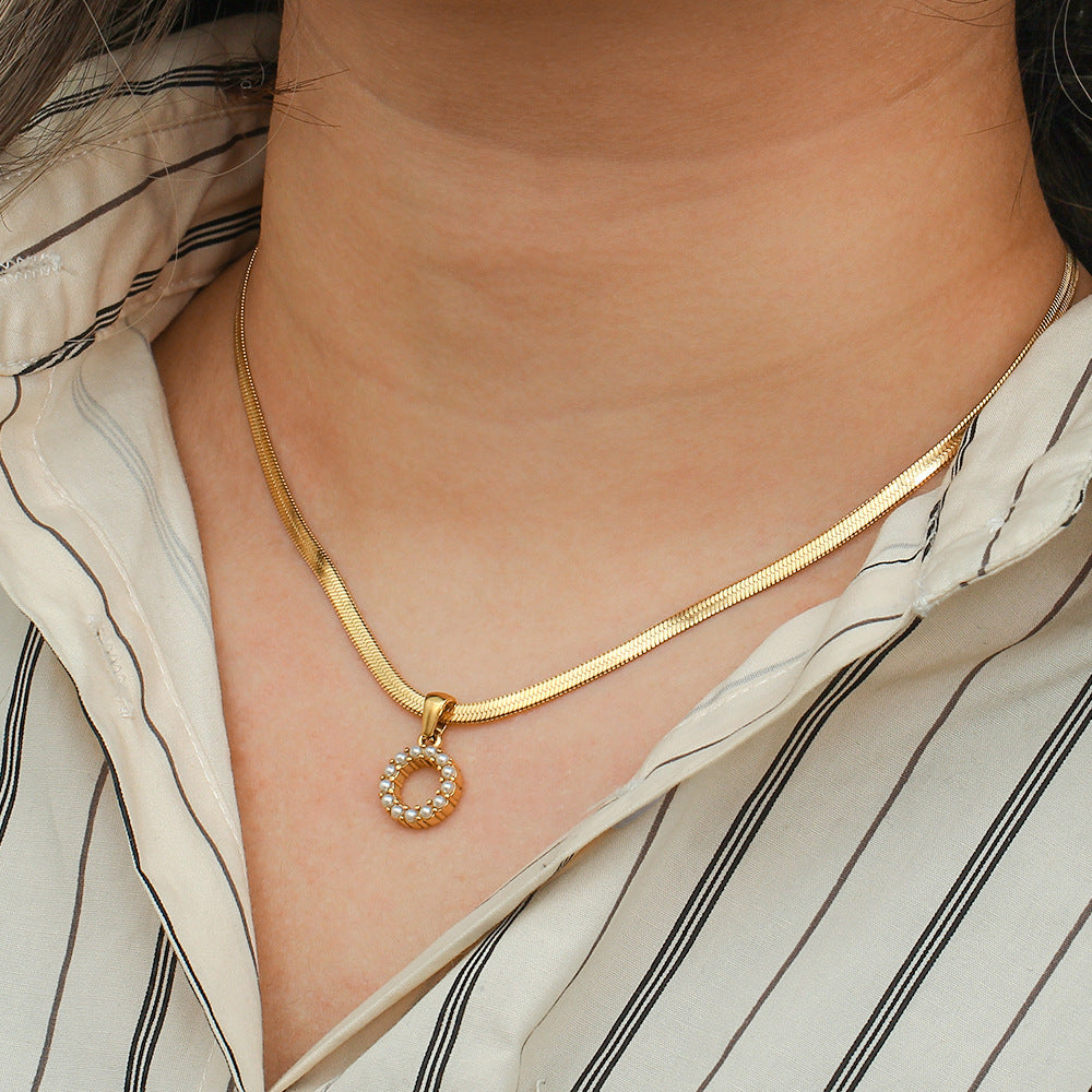 Elegant Letter Pendant Necklace with 18K Gold Plated Snake Chain and Artificial Pearls