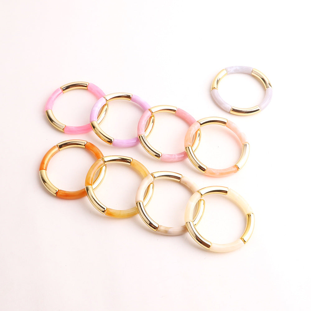 Acrylic Round Tube Elastic Bangle Bracelet for Women