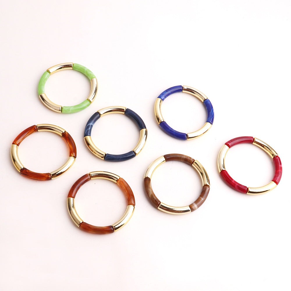 Acrylic Round Tube Elastic Bangle Bracelet for Women