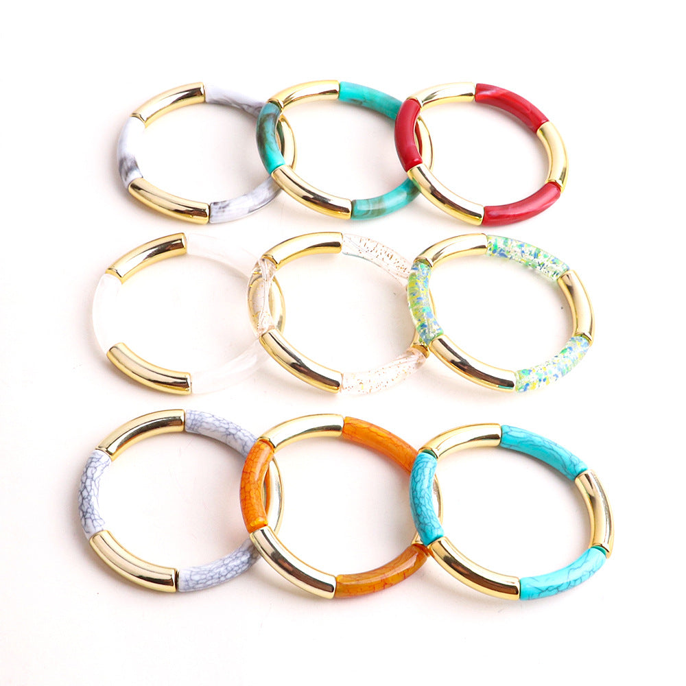Acrylic Round Tube Elastic Bangle Bracelet for Women