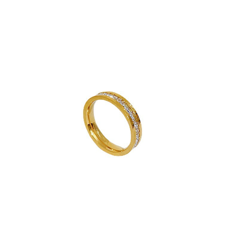 Lady's Minimalist Titanium Steel Rhinestone Ring - Full Pavé Design