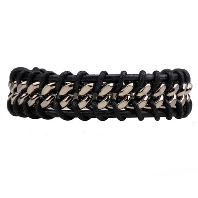 Men's Vintage Leather Alloy Chain Bracelet - Fashion Simple Design
