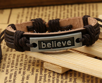 Vintage Geometric Leather Bracelet with Alloy and Hemp Rope