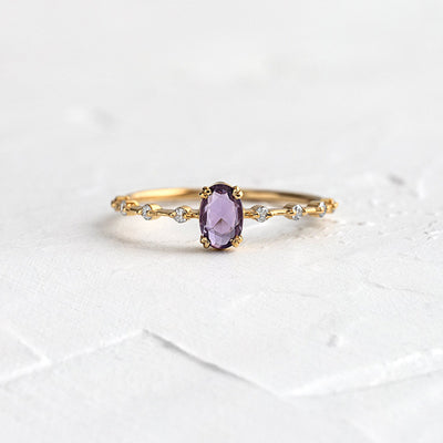 18k Gold Geometric Purple Zircon Ring for Women