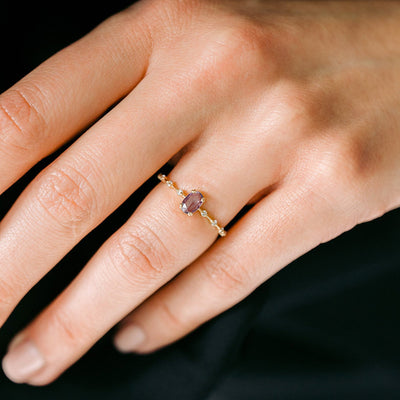 18k Gold Geometric Purple Zircon Ring for Women