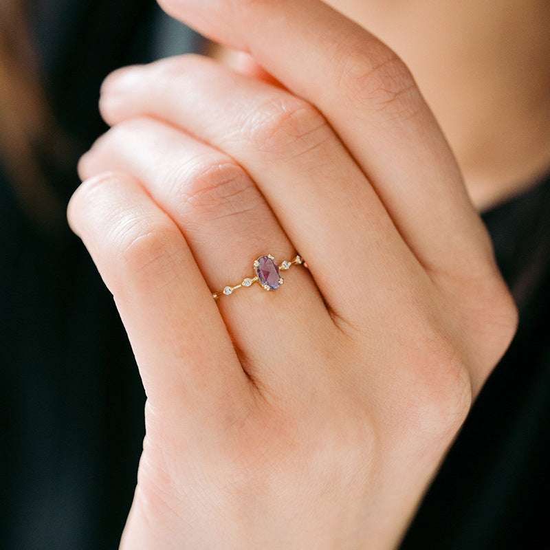 18k Gold Geometric Purple Zircon Ring for Women