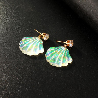 Elegant Fan-Shaped Shell Resin Drop Earrings