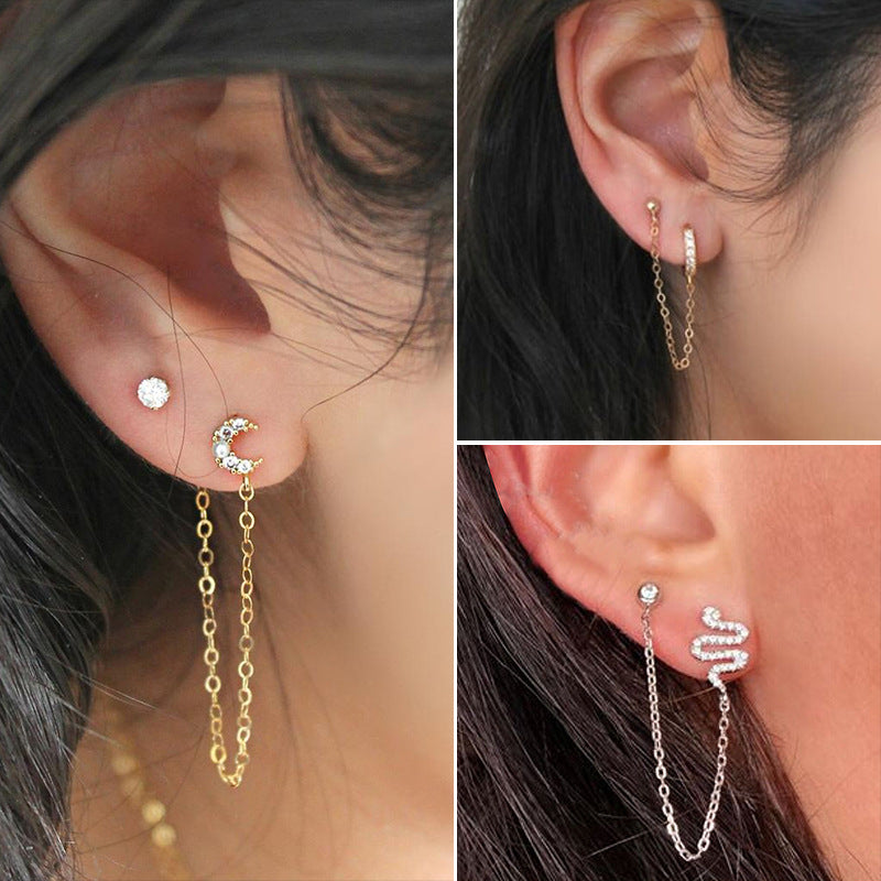 Geometric U-Shaped Moon Snake Long Earrings