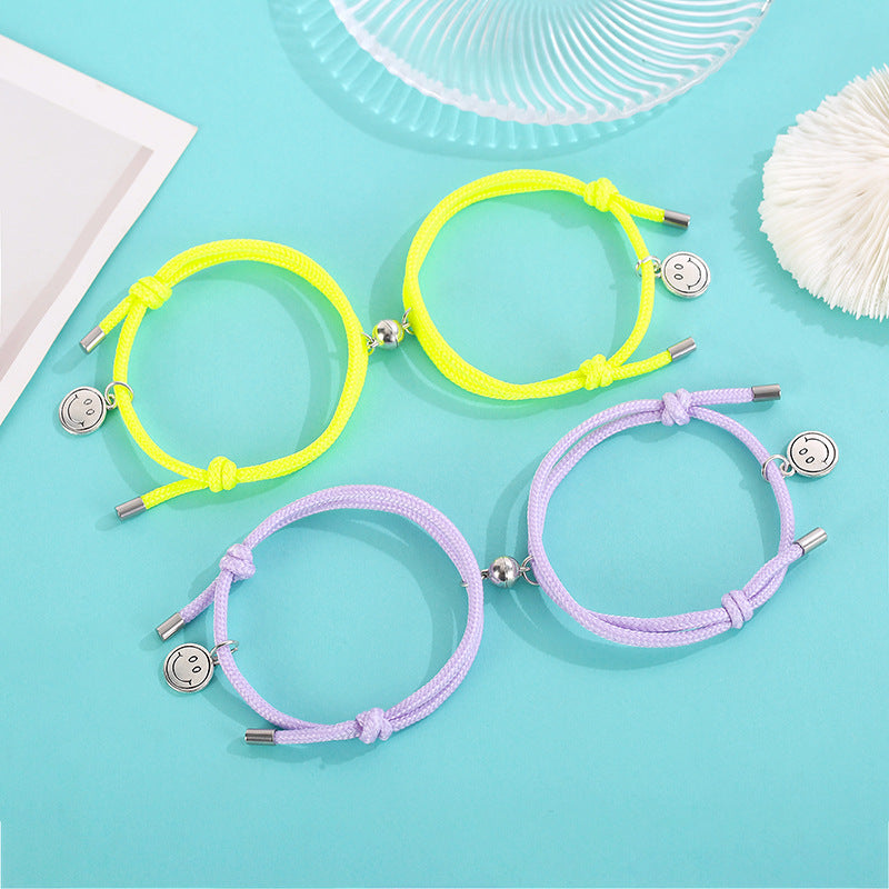Luminous Alloy Smiley Face Couple Bracelets Set