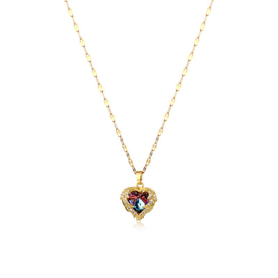 Luxurious Heart Shape Gold Plated Titanium Steel Blue Crystal Pendant Necklace