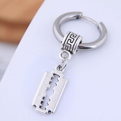 Men's Hip Hop Titanium Steel Blade and Cross Key Hoop Earrings