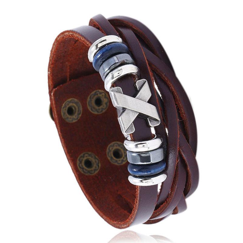 Fashion Leather Metal Bracelet - Retro European & American Style