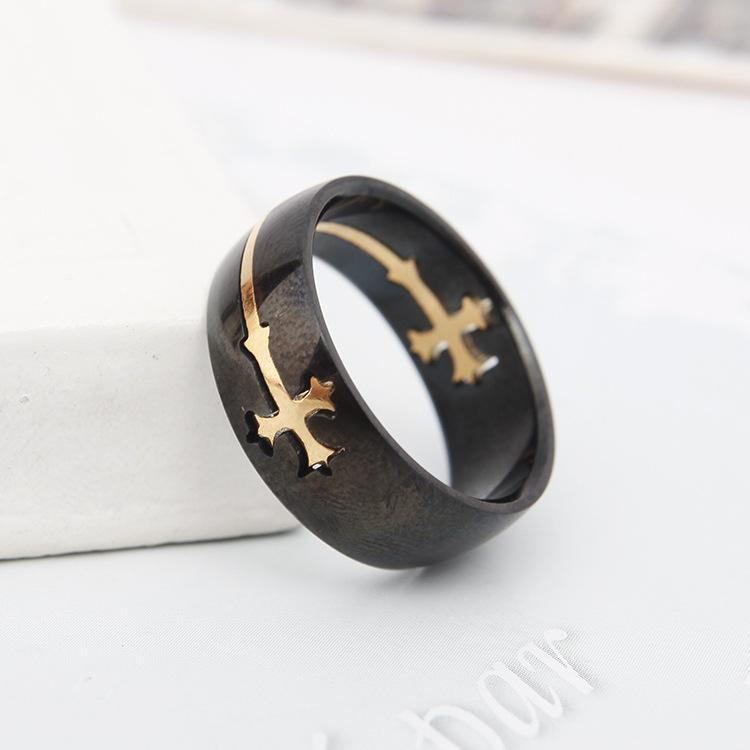Men's Geometric Titanium Steel Cross Ring Set