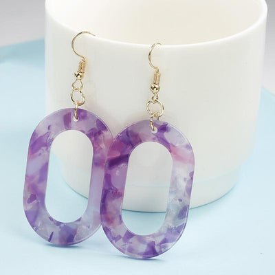 Metal Oval Hollow Colorful Acetate Earrings
