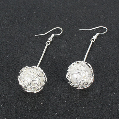 Metal Pearl Geometric Long Earrings for Women