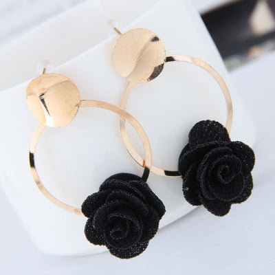 Metallic Sweet Fabric Flower Statement Earrings for Women