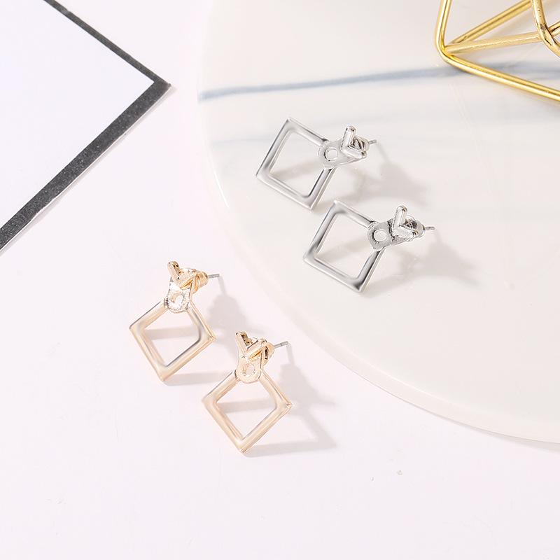 Minimalist Geometric Hollow Rhinestone Square Stud Earrings