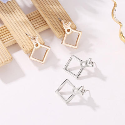 Minimalist Geometric Hollow Rhinestone Square Stud Earrings