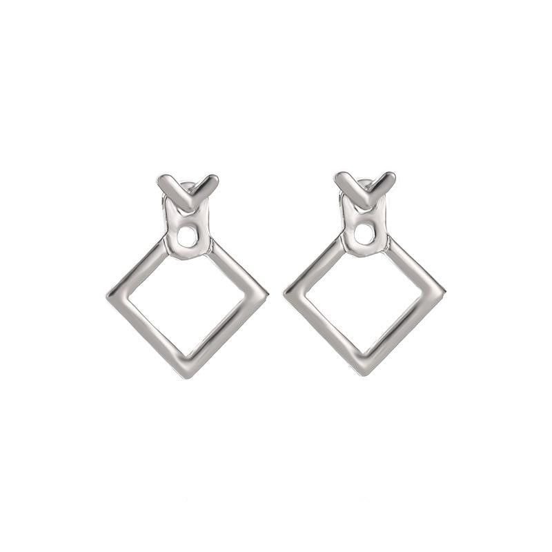 Minimalist Geometric Hollow Rhinestone Square Stud Earrings
