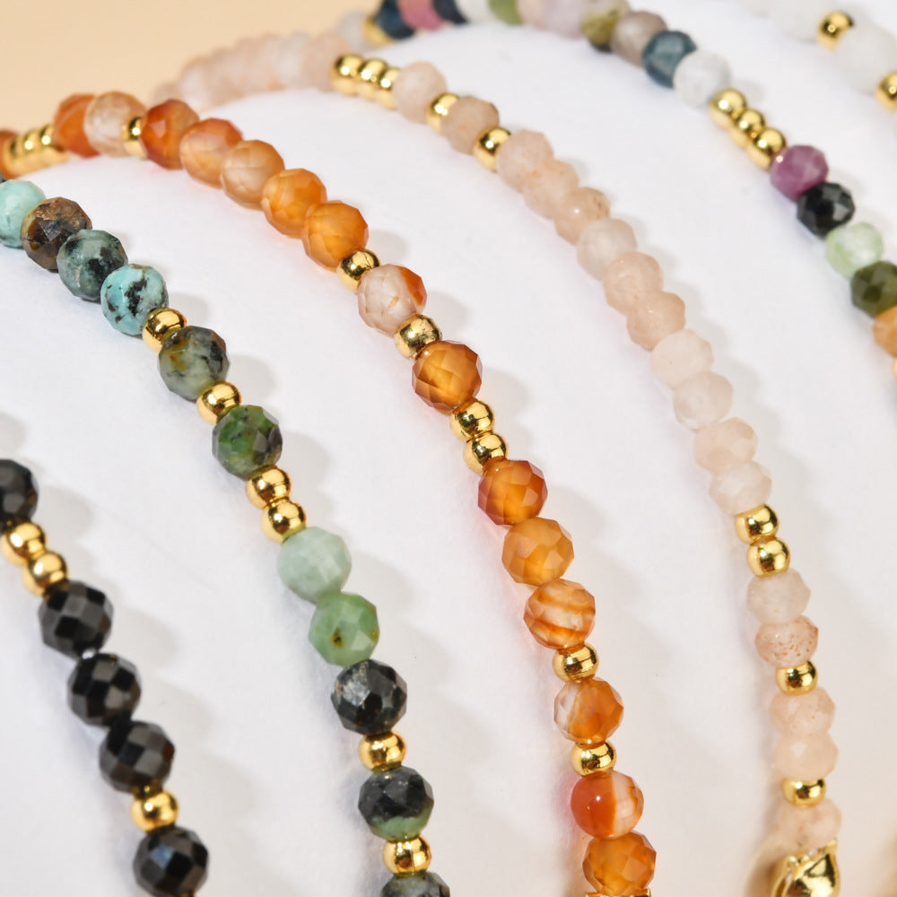 Modern Geometric Natural Stone Beaded Bracelet with Stainless Steel Accents