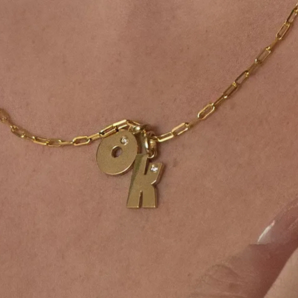 Modern 18K Gold Plated Zircon Inlay Stainless Steel Alphabet Pendant Necklace