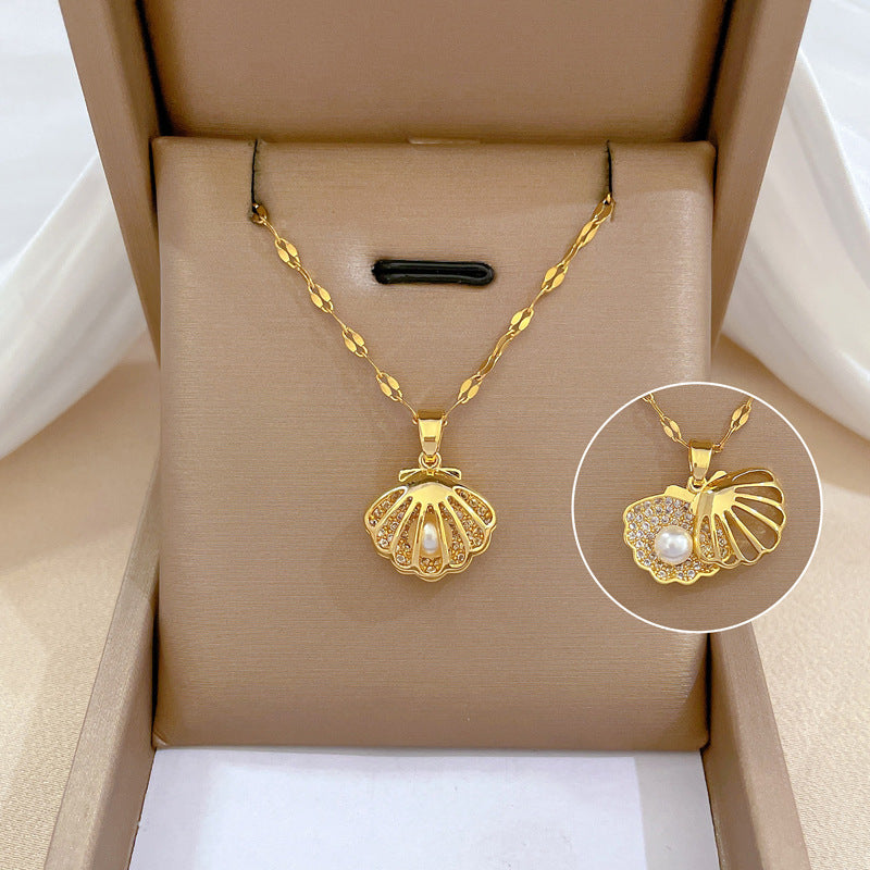 Modern Shell Pearl Titanium Steel Pendant Necklace