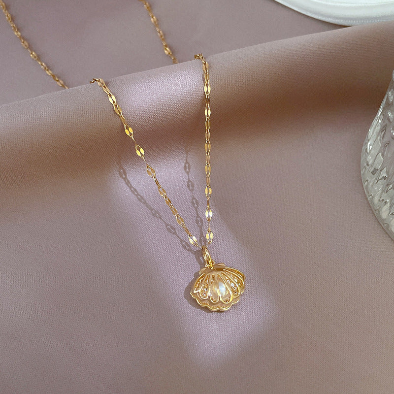 Modern Shell Pearl Titanium Steel Pendant Necklace