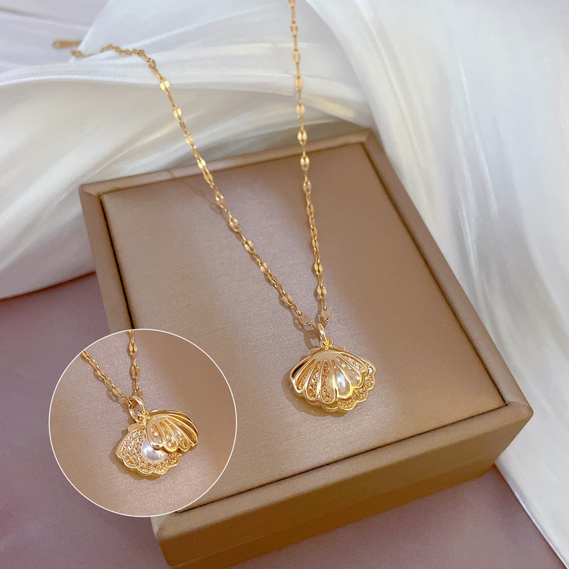 Modern Shell Pearl Titanium Steel Pendant Necklace