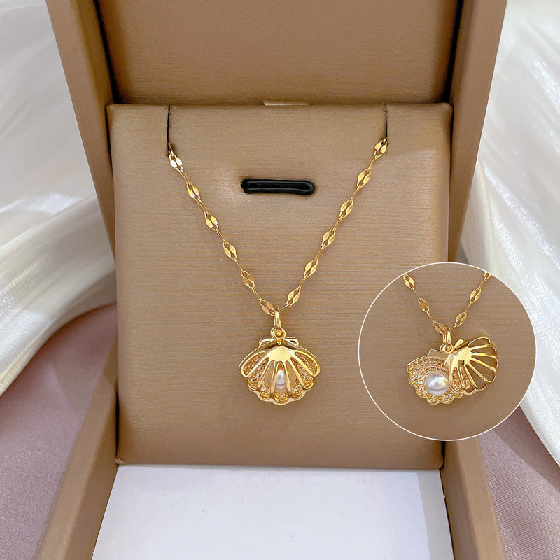 Modern Shell Pearl Titanium Steel Pendant Necklace