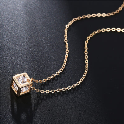 Modern Square Zircon Inlay 18K Gold Plated Pendant Necklace