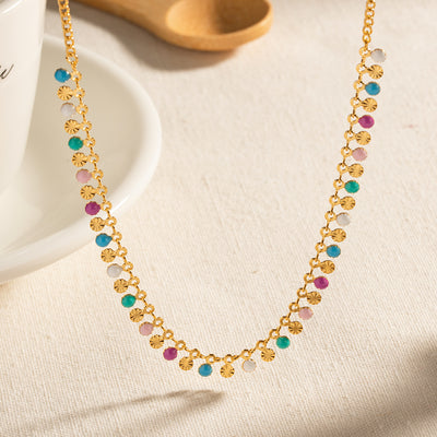 Modern Tassel 18K Gold Plated Colorful Beaded Necklace