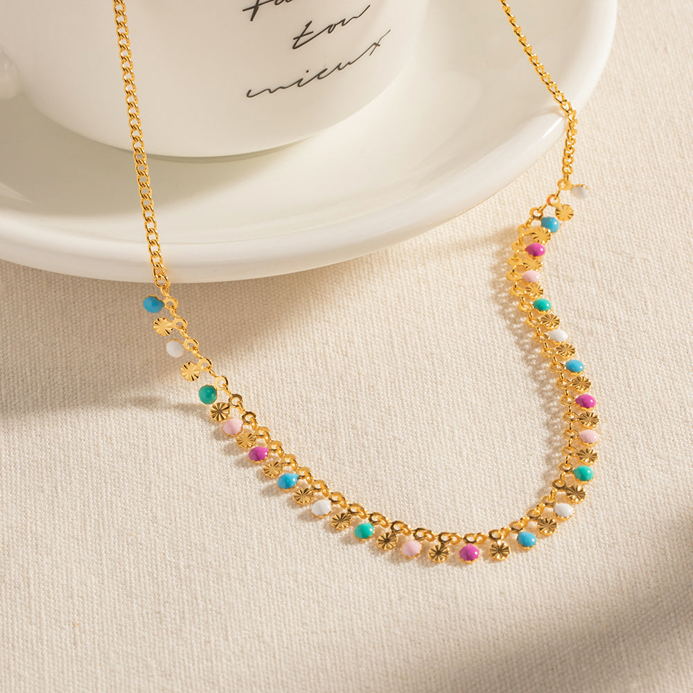 Modern Tassel 18K Gold Plated Colorful Beaded Necklace