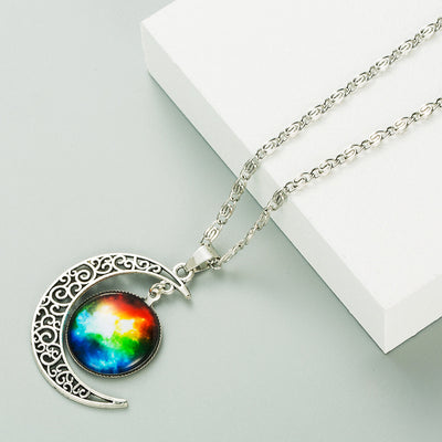 Moon Galaxy Starry Sky Gemstone Pendant Necklace