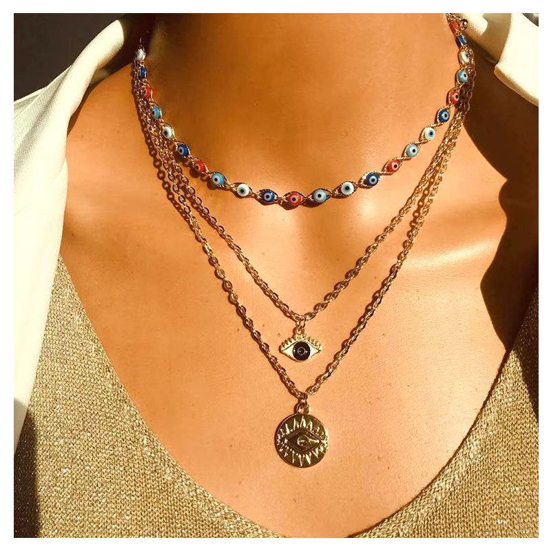 Multi-Layer Evil Eye Pendant Necklace for Women