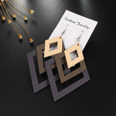 Multi-layer Geometric Resin and Wood Earrings for Women