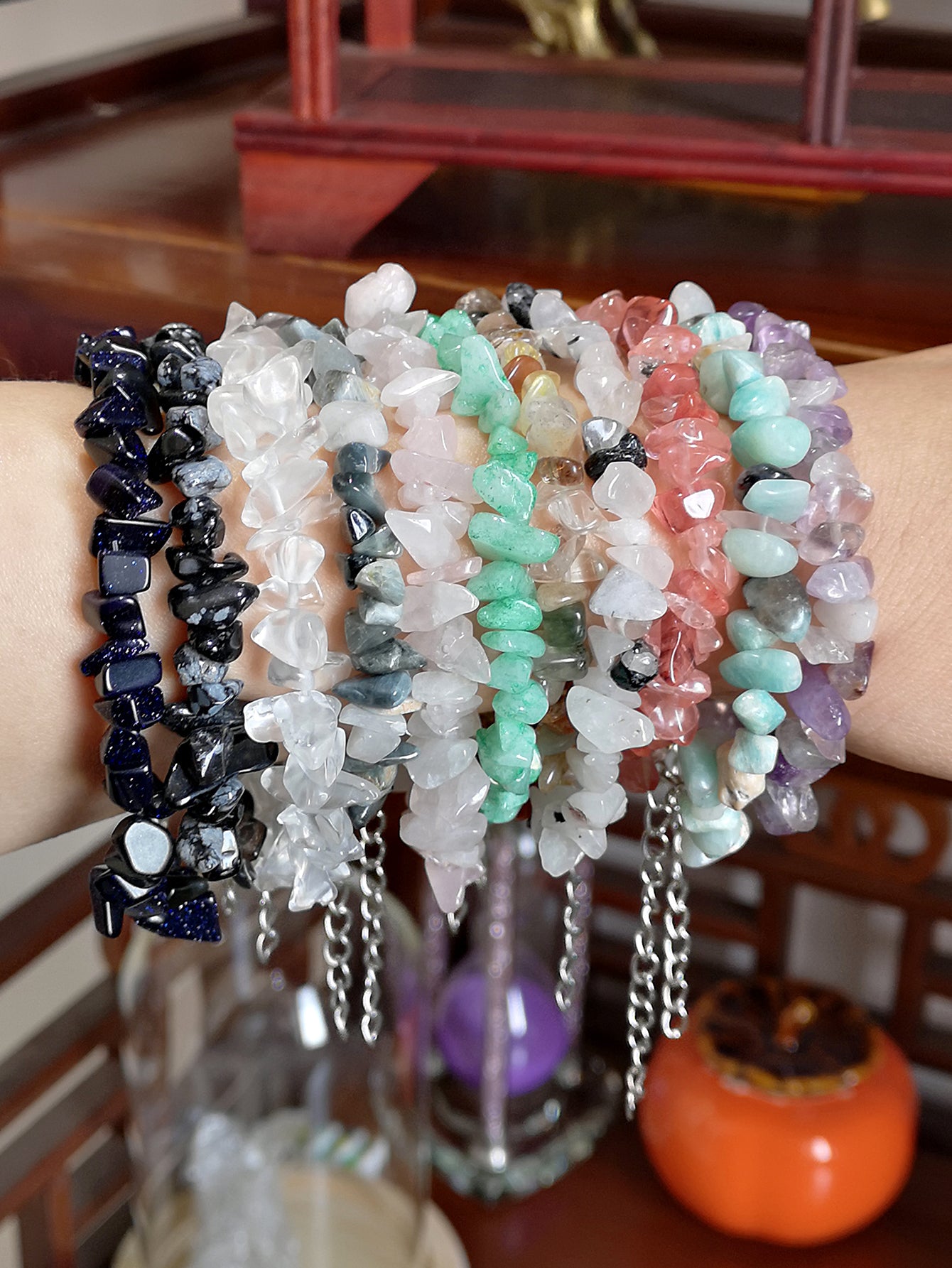 Natural Crystal Amethyst Agate Tourmaline Bracelet with Irregular Stone Beads