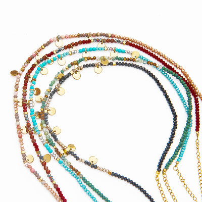 Natural Stone Beaded Stainless Steel Necklace with Colorful Beads and Freshwater Pearl Choker