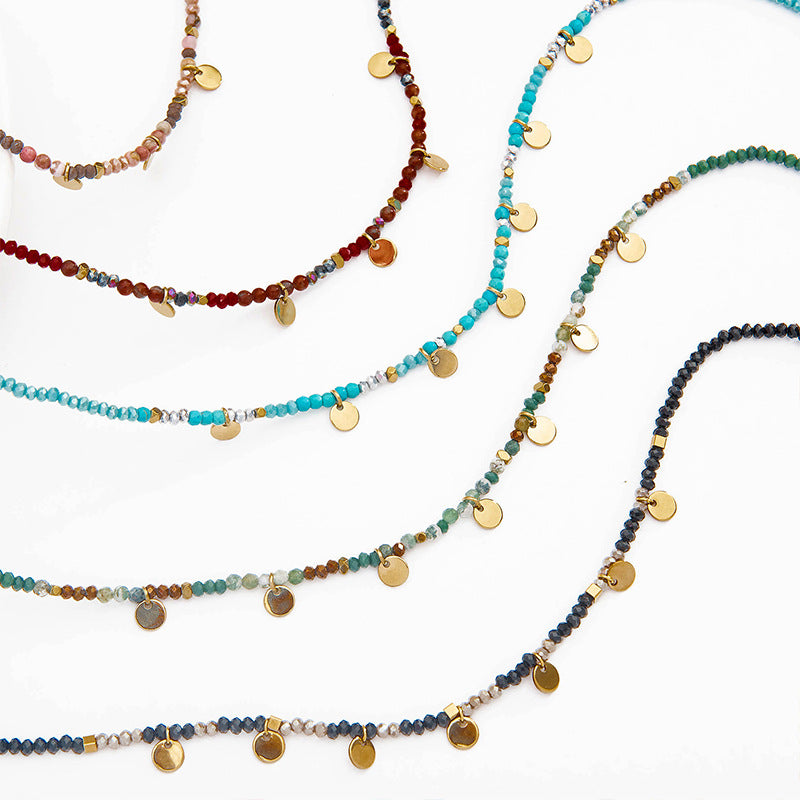 Natural Stone Beaded Stainless Steel Necklace with Colorful Beads and Freshwater Pearl Choker