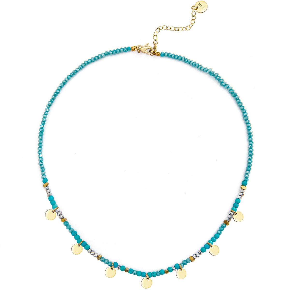 Natural Stone Beaded Stainless Steel Necklace with Colorful Beads and Freshwater Pearl Choker