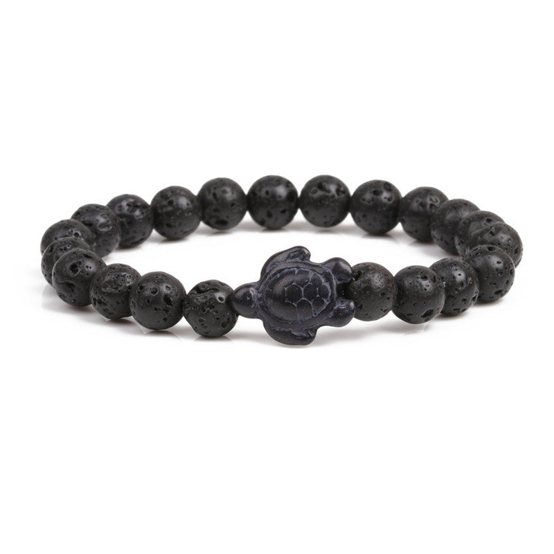 Natural Stone Geometric Hematite and Turquoise Turtle Bracelet