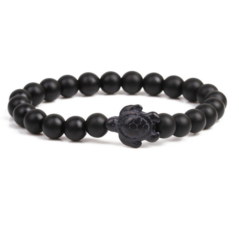 Natural Stone Geometric Hematite and Turquoise Turtle Bracelet