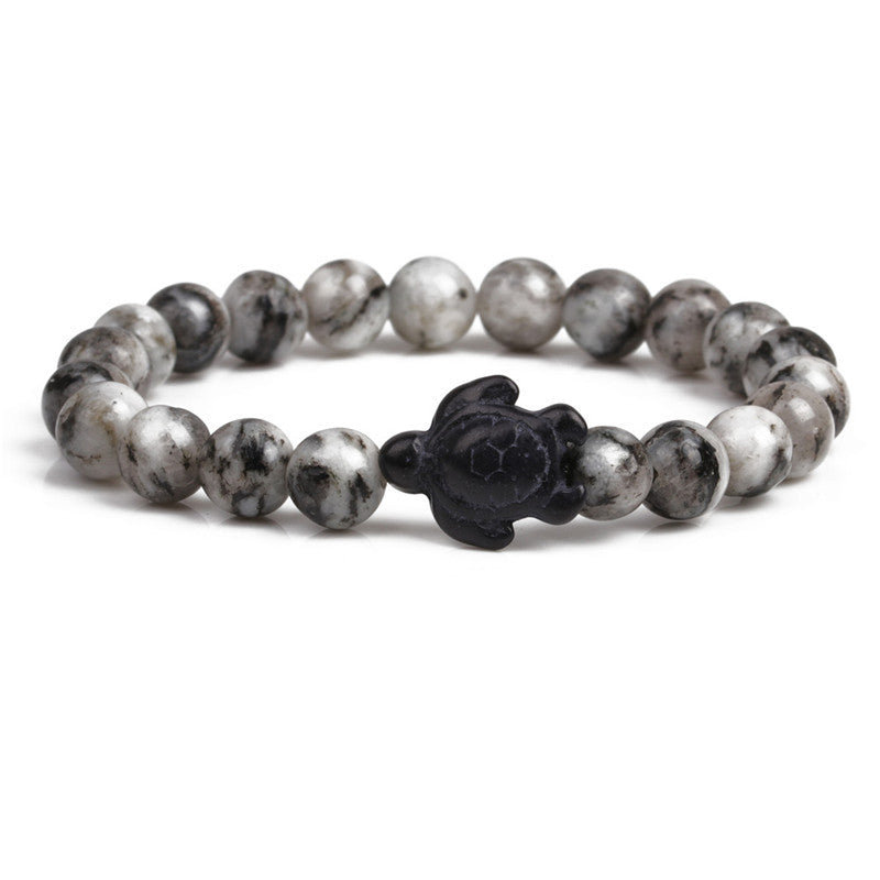 Natural Stone Geometric Hematite and Turquoise Turtle Bracelet